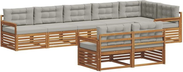 vidaXL Outdoor-Sofagarnitur aus Akazienholz in U-Form mit Kissen, 25-teiliges Set, Farbe: Natur und Hellgrau - Bild 1