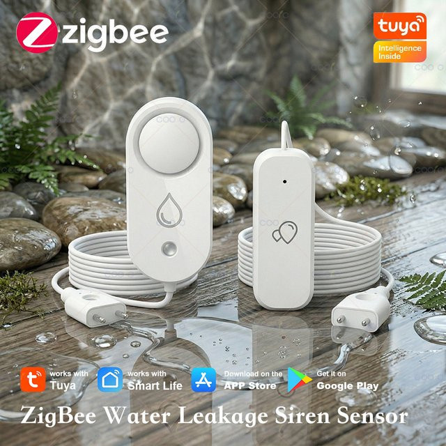 Tuya Zigbee Wassersensor in Weiß mit 110 dB Audioalarm als Leckagealarm und Überschwemmungsdetektor für Küche und Badezimmer, kompatibel mit Z2M - Bild 1