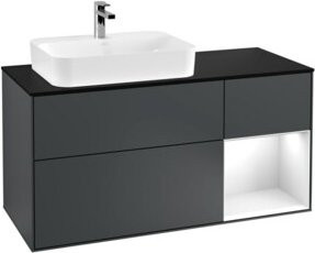 V&B Waschtischunterschrank Finion mit LED-Wandbeleuchtung und integrierten Regalen, Breite: 120 cm, lackiert - Bild 1