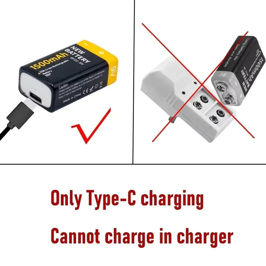 Wiederaufladbare 9V Lithium-Ionen-Batterie 6F22 mit 1500mAh und USB-Anschluss für Multimeter, Mikrofone und Spielzeug - Bild 2