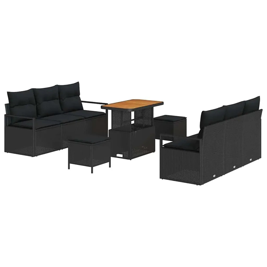 vidaXL Garten-Sofa-Set aus Poly-Rattan in Schwarz, 9-teiliges Lounge-Set mit Kissen für Terrasse und Garten - Bild 2