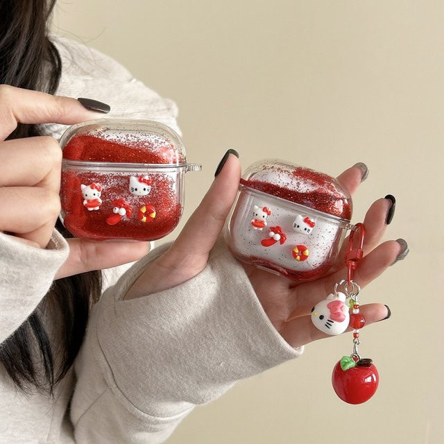 Sanrio Hello Kitty Quicksand Kopfhörerhülle für AirPods 4 3 2 1 Pro 2 Pro 3 mit Anhänger - Bild 1