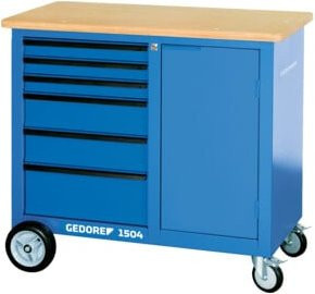 Gedore Rollwerkbank mit 6 Schubladen in Blau aus Stahl und Holz, B/T/H: 70,0 x 98,5 x 55,0 cm - Bild 1