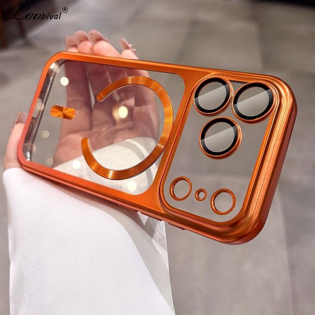 Loobival Magnetische Transparente Schutzhülle mit Kameraschutz für iPhone 17 Pro Max und 17 Pro in Schwarz und Orange - Bild 1