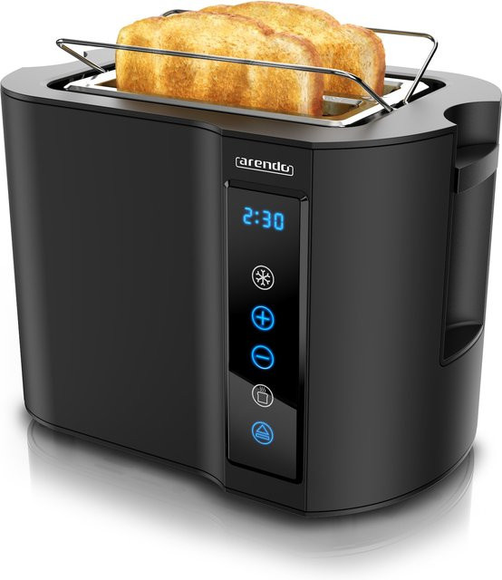 Arendo Kurzschlitz-Toaster mit Brötchenaufsatz, Digital-Display und Touch-Bedienung, Schwarz - Bild 1