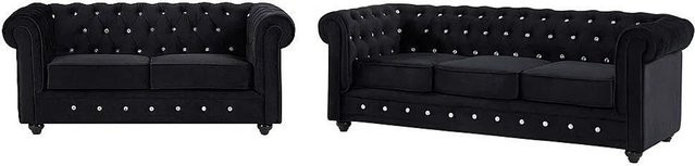 Vente-unique Chesterfield Couchgarnitur aus Samt in Schwarz mit 2-Sitzer und 3-Sitzer, B/T/H: 165 x 205 cm - Bild 1