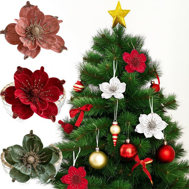YTYIN Künstlicher Weihnachtsstern in Cremeweiß aus Samt als Magnolie-Blume für deine Weihnachts- und Hochzeitsdekoration - Bild 1