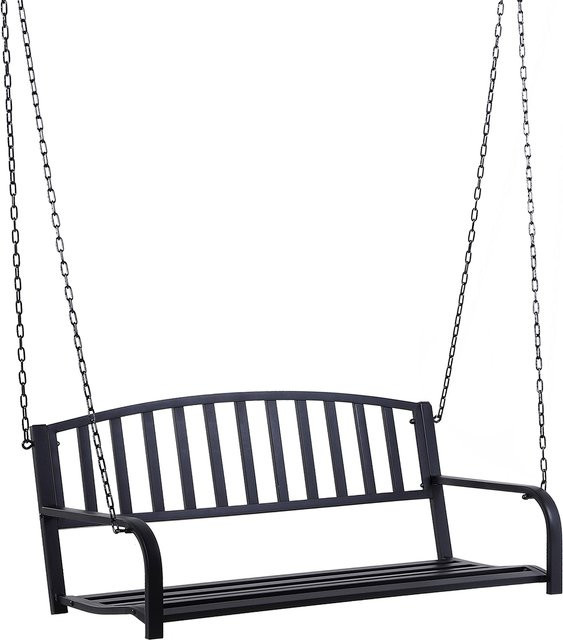 Outsunny Hollywoodschaukel Gartenschaukel 2-Sitzer Hängebank aus Metall in Schwarz, B/T/H: 127 x 60 x 53 cm - Bild 1