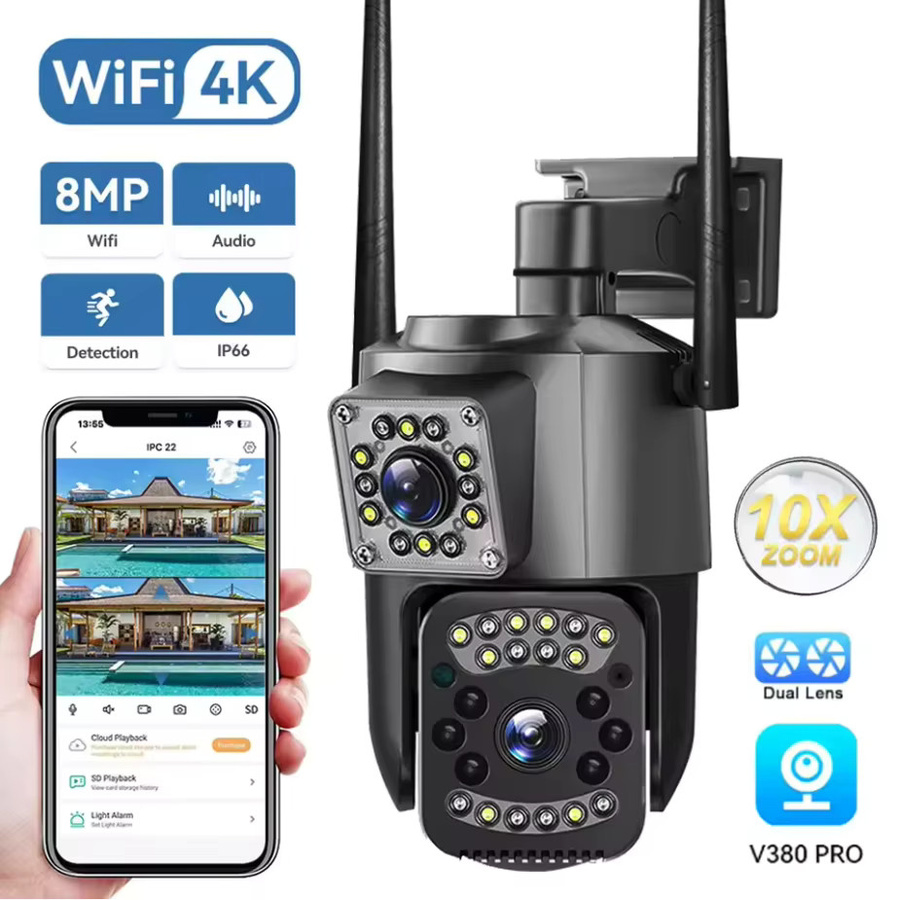 V380 Pro Dual-Objektiv WLAN IP-Kamera Outdoor Wasserdichte PTZ CCTV-Kamera mit Zwei-Wege-Audio und Auto-Tracking - Bild 4