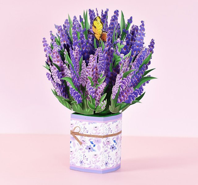 3D Pop-up Grußkarte Blumenstrauß aus Papier in Lila für Valentinstag und Abschlussfeier - Bild 1