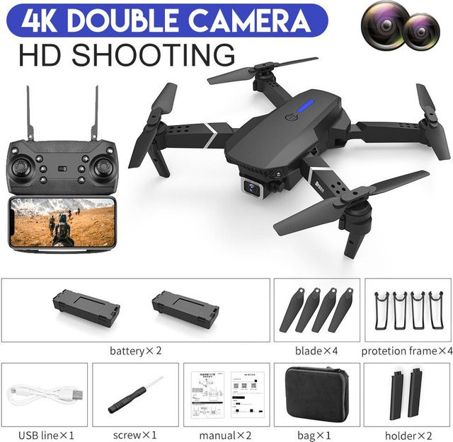 PRISMA RC Quadcopter mit Dual-Kamera 4K Wifi FPV und Weitwinkel-Selfie-Funktion, Schwarz/Grau - Bild 1