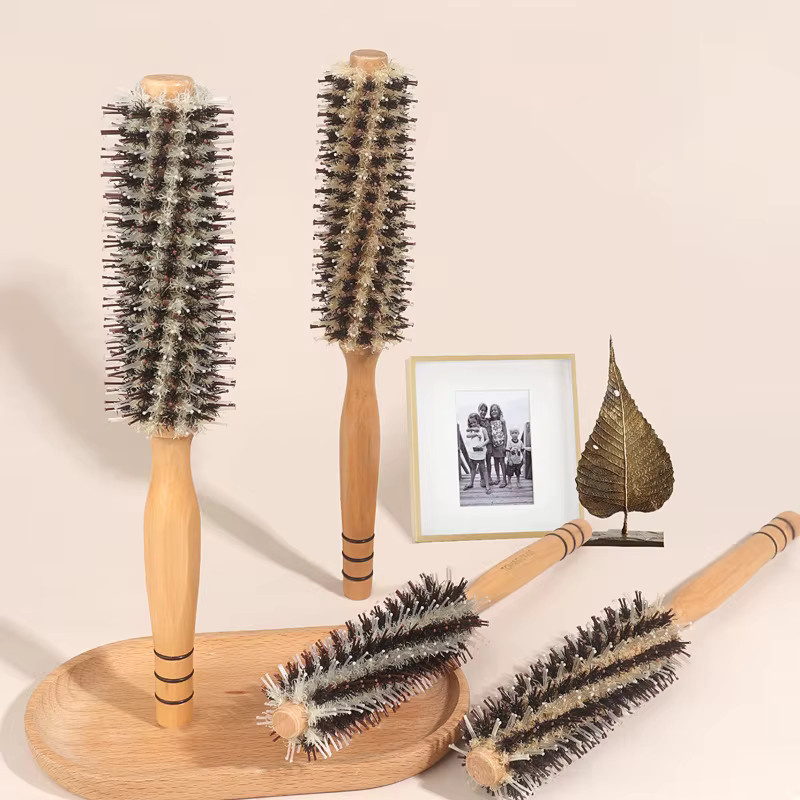 HNKMP Runde Rollbürste mit Naturborsten und Holzgriff, Damen, lockiges Haar - Bild 2