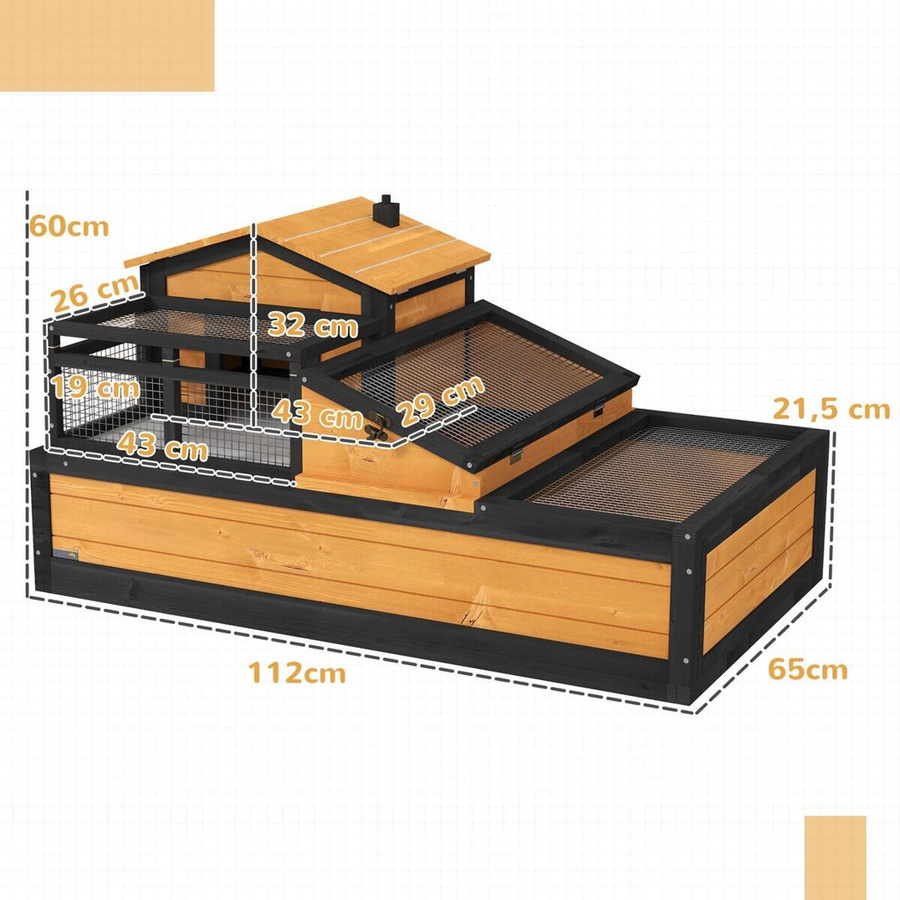 PawHut Schildkrötenhaus aus Holz mit zwei Ebenen und Balkon, wetterfestes Reptiliengehege für den Außenbereich, Gelb, B/T/H: 112 x 65 x 60 cm - Bild 5
