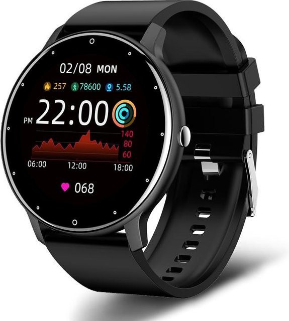 Zodvboz Smartwatch für Damen und Herren mit Herzfrequenzmessung und Wettervorhersage, wasserdicht, Schwarz, kompatibel mit Android und iOS - Bild 1