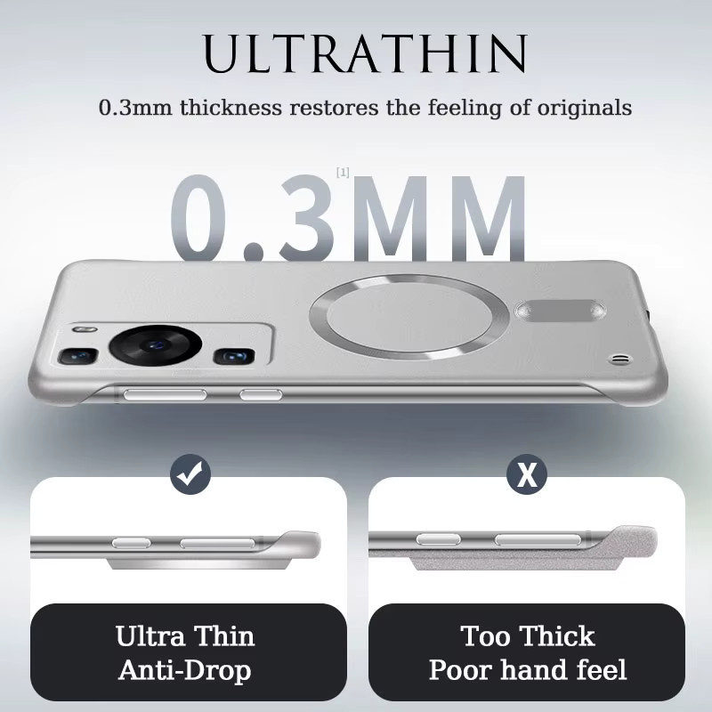 Lucky Ring Magnetische Handyhülle für Huawei P60 P50 P40 P30 Pro, Rahmenlose matte PC-Abdeckung mit Metallbeschichtung in Rot und Silber - Bild 3