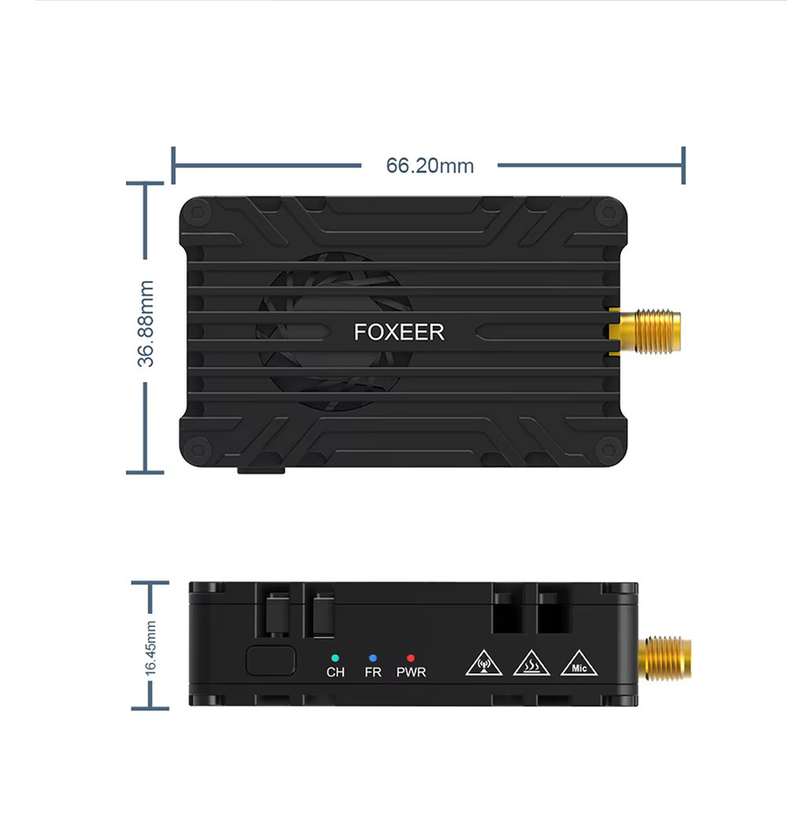 Foxeer Reaper Extreme V2 VTX FPV Videosender 3W 10W 80CH 4,9-6G Schwarz mit integriertem Mikrofonlüfter für Langstrecken-Drohnen - Bild 4