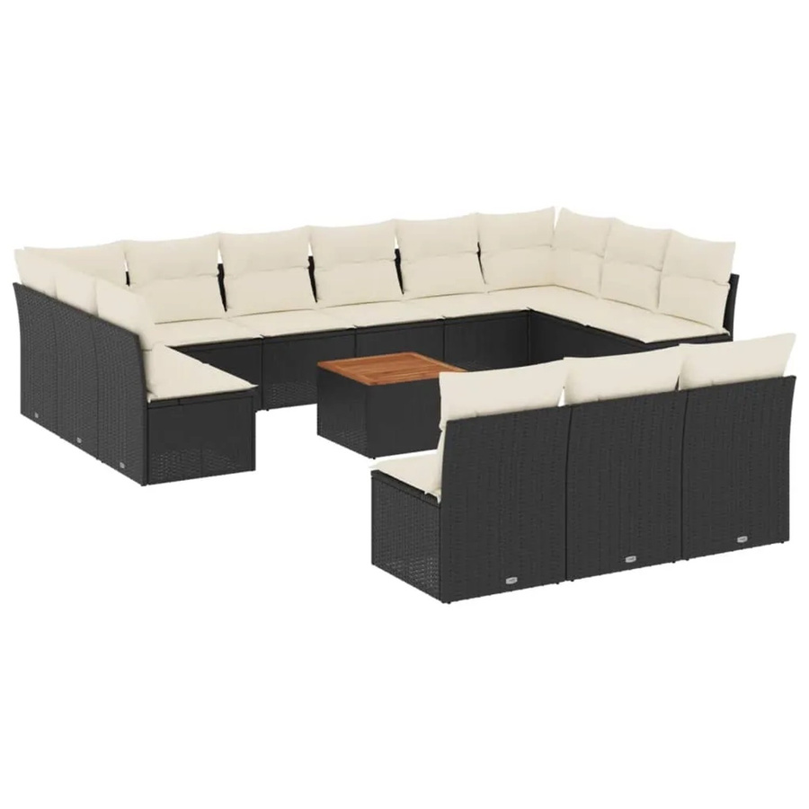 vidaXL 14-tlg. Garten-Sofagarnitur aus Polyrattan in Schwarz mit Kissen und Couchtisch, L-Form Set für Terrasse und Garten - Bild 2