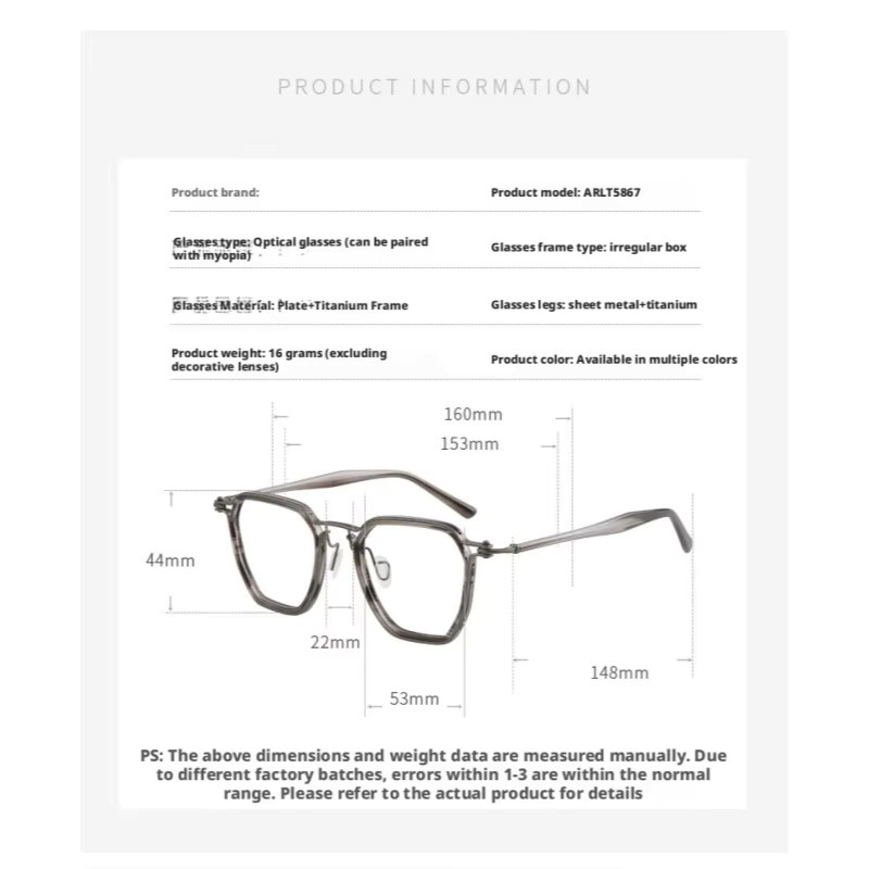 YCFoya M5867 Korrektionsbrille, Titan, quadratisch, Herren, Vollrand - Bild 2