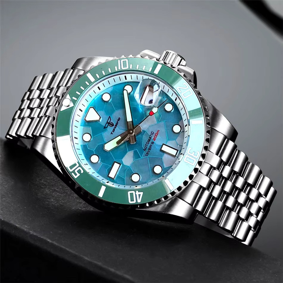 Tandorio Taucheruhr, Automatik, Edelstahl, 40 mm, Grün, Perlmutt, Herren - Bild 2