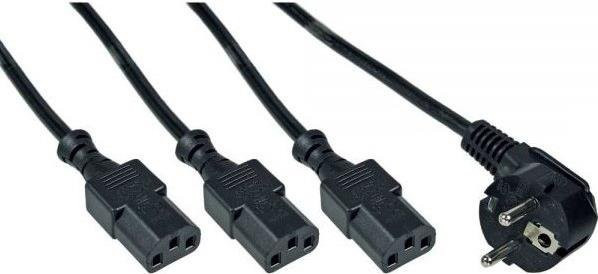 InLine Stromkabel 16657I mit CEE7/7 Stecker und 3 x C13 Koppler, Schwarz, 5 m - Bild 1