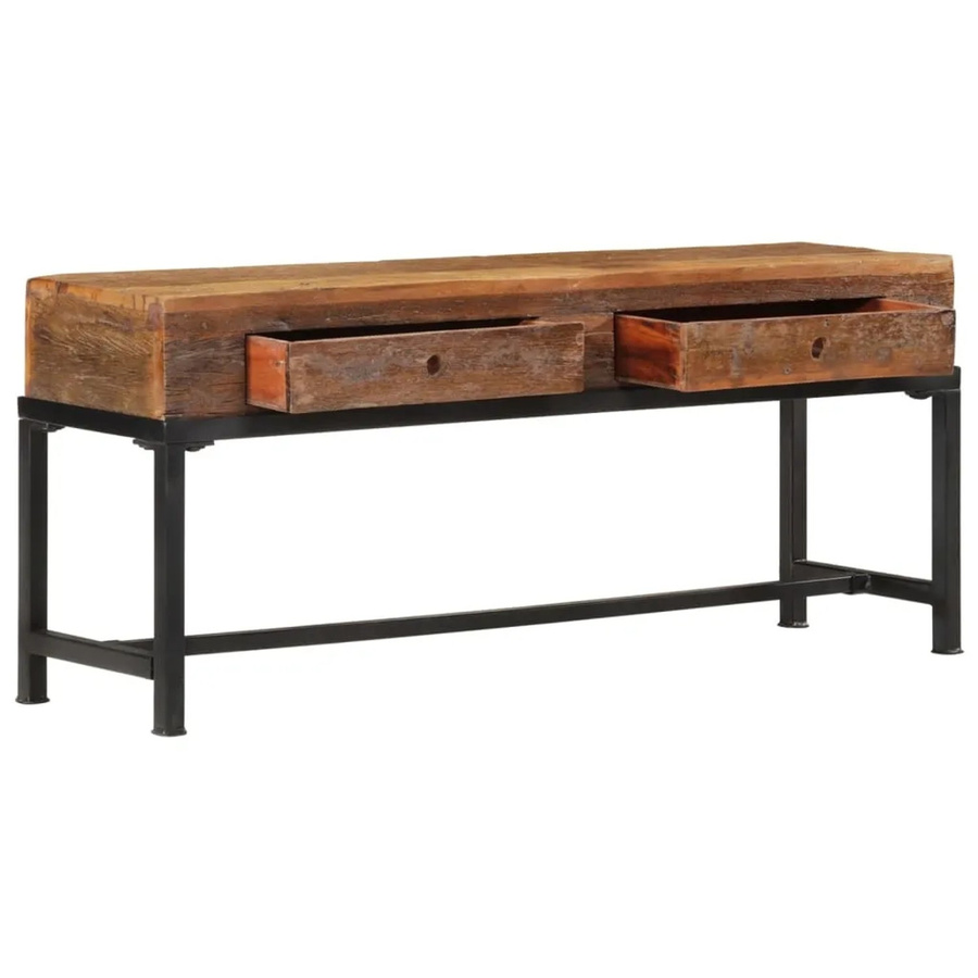 vidaXL TV-Schrank aus massivem Altholz und Eisen in Braun, B/T/H: 110 x 30 x 46 cm - Bild 2