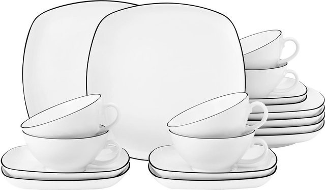 Seltmann Weiden Teeservice Lido Black Line aus Porzellan, 18er Set, Schwarz-Weiß - Bild 1