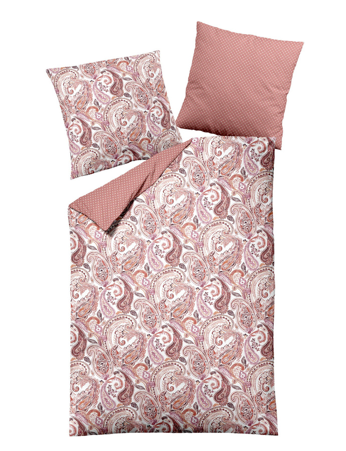 Dormisette Edel Biber Bettwäsche Wende mit Paisley und Punkten in Rosa Terra, B/H: 155 x 220 cm und 80 x 80 cm - Bild 1