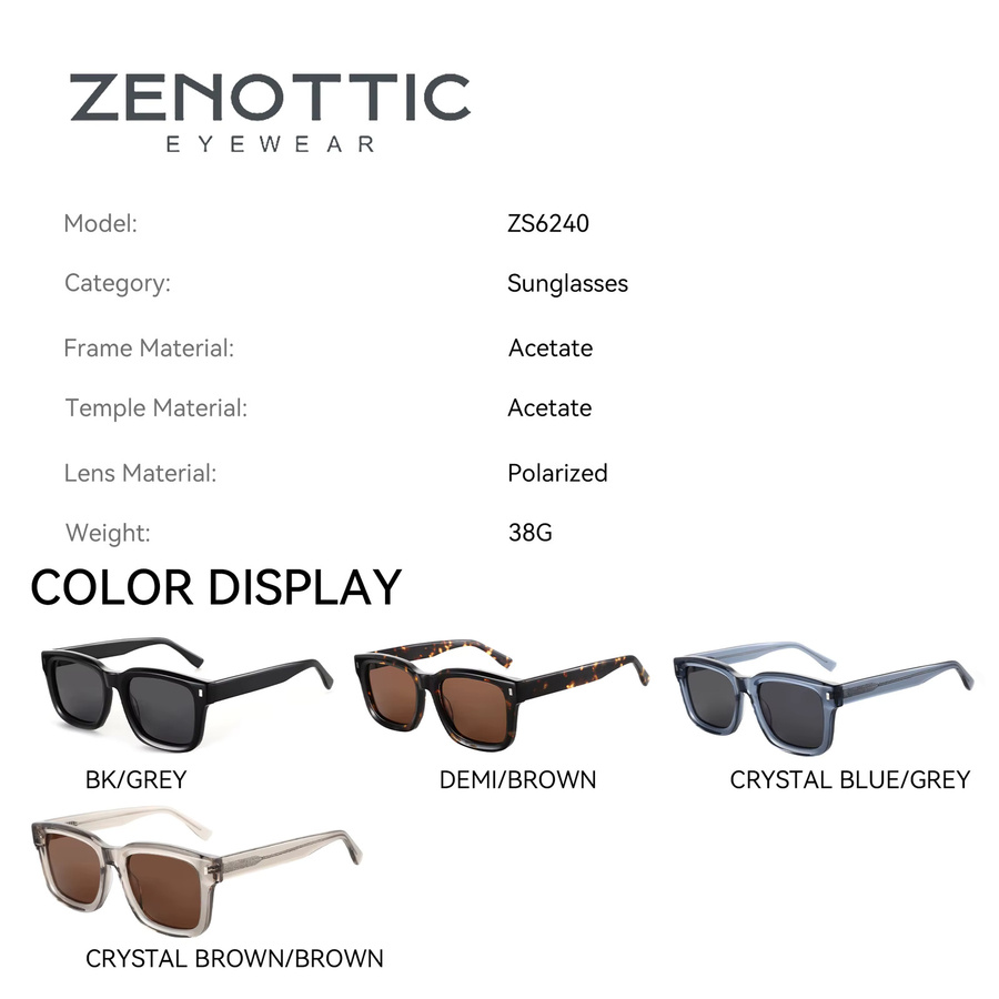 ZENOTTIC ZS6240 Sonnenbrille, quadratisch, Acetat, Vollrand, polarisiert - Bild 3
