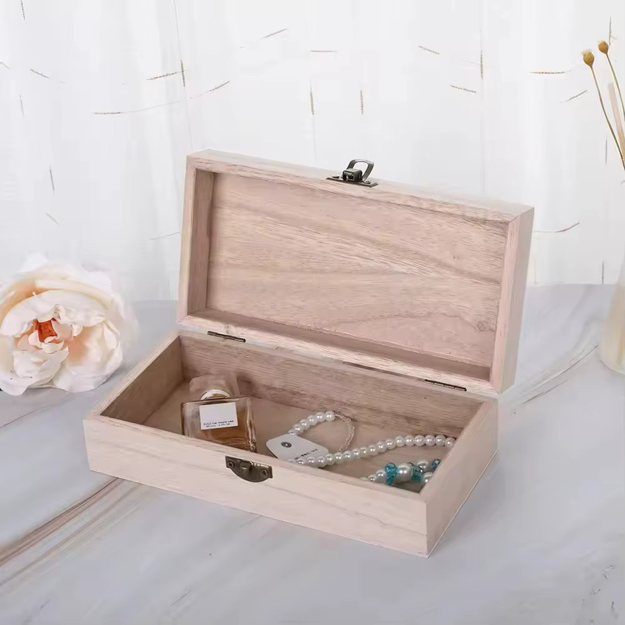 Retro rechteckige Holz-Aufbewahrungsbox als Clamshell-Desktop-Organizer und Schmuckbox in Beige und Braun, B/T/H: 10,0 x 6,0 x 0,0 cm - Bild 3