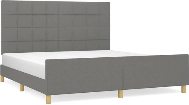 vidaXL Bettgestell mit Kopfteil in Dunkelgrau aus Stoff und Holz, B/T/H: 180 x 200 x 128 cm - Bild 1