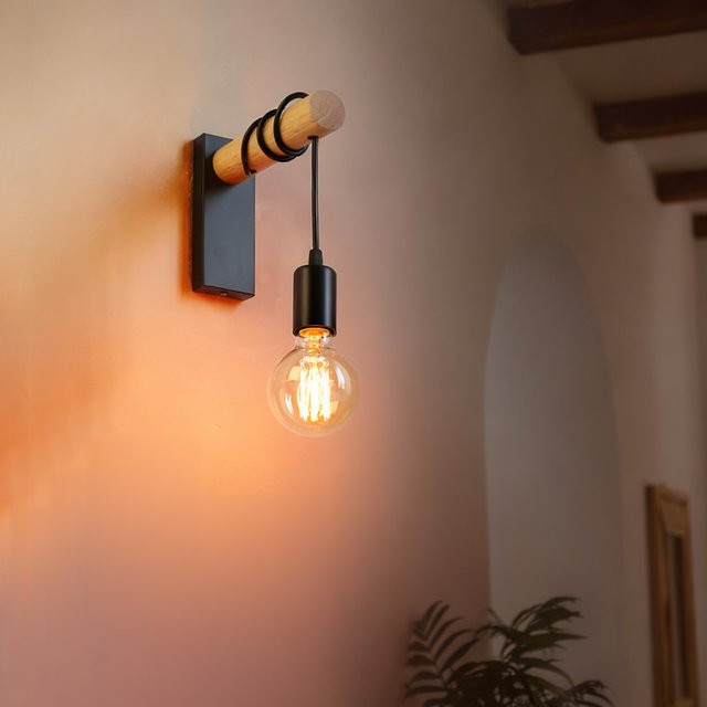 PARKSON Retro Wandleuchte aus Holz in Schwarz mit E27 Fassung für Industrie und Loft Design - Bild 1