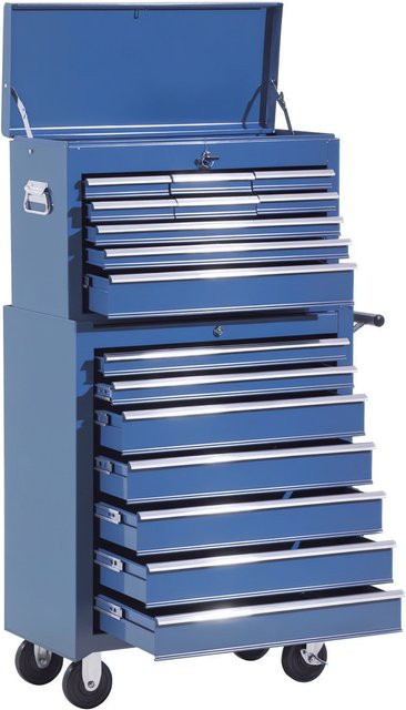 HOMCOM Werkstattwagen aus Stahl in Blau mit Rollen und Schlössern, B/H: 61,5 x 113,0 cm - Bild 1