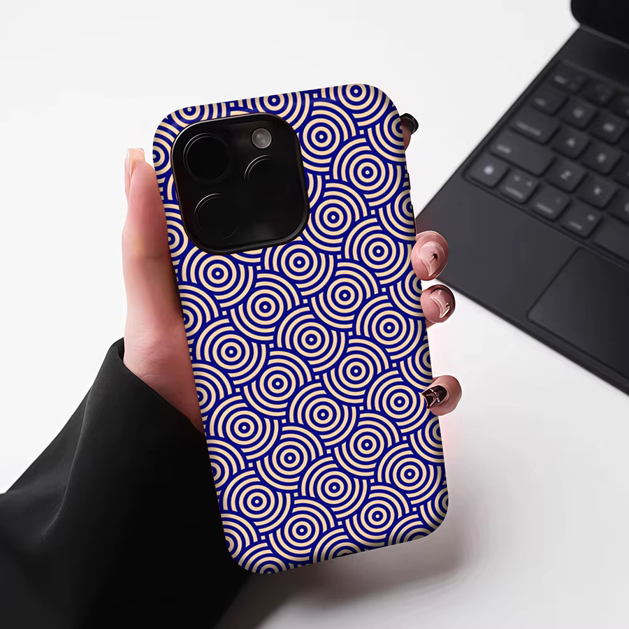 Potdemiel Magnetische Handyhülle Indigo mit konzentrischen Kreisen für iPhone 17 16 15 14 13 Pro Max Plus, Robuste Einzel- und Doppelschichtige Schutzhülle, Blau - Bild 6