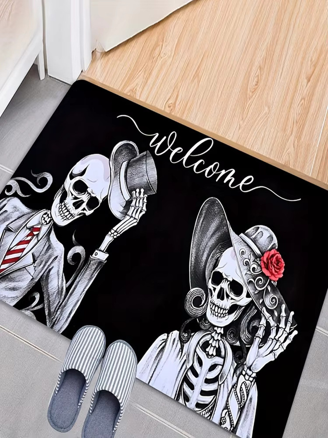 VIKAMA Halloween Teppich mit Schädel-Design, weiche Fußmatte für Wohnzimmer, Schlafzimmer oder Outdoor, Farbe: Schwarz, B/T: 60 x 40 cm - Bild 5