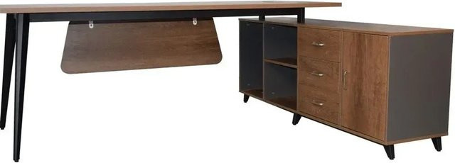 Jet-Line Chef Schreibtisch San Paulo mit Sideboard in Braun-Anthrazit Nussbaum B/T/H: 200 x 160 x 75 cm - Bild 1