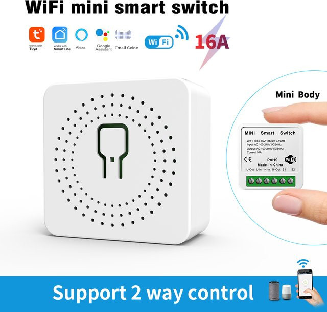 Tuya 2er-Pack WiFi Mini Smart Switch in Weiß für Alexa und Google Assistant zur Wandmontage - Bild 1