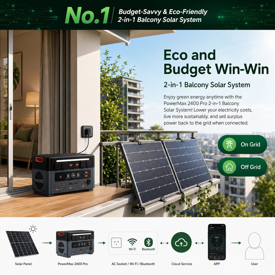 Tragbare Powerstation OSCAL PowerMax 2400Pro 2400W 2016Wh LiFePO4 in Schwarz mit USV-Funktion für Notstromversorgung, Wohnmobil und Camping - Bild 5