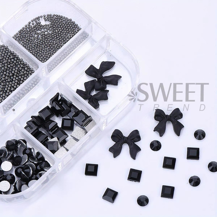 SWEET TREND Nail Art Charms, schwarzes Band, Schleife, Strass, glänzend - Bild 5