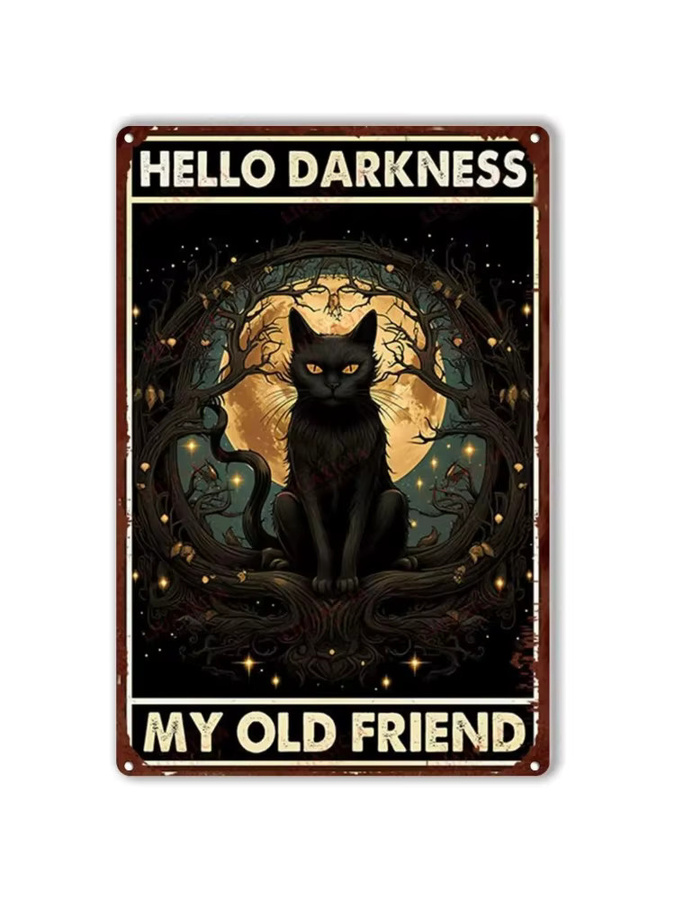 Retro Blechschild CIFBUY mit schwarzer Katze und rotem Mond für deine Halloween Dekoration - Bild 2