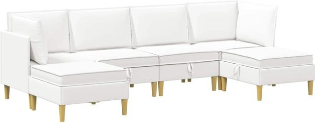 vidaXL Wohnzimmergarnitur in Weiß aus Stoff mit Ecksofas, Mittelsofas und Sofastühlen sowie Kissen im L-Shape Design - Bild 1
