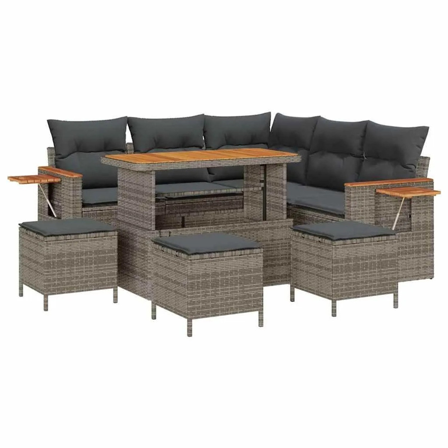 vidaXL Gartensofa-Set L-Form in Grau mit 10 Kissen, wetterfestes Poly-Rattan-Set mit Eckelement, Ottoman und Couchtisch für Garten und Terrasse - Bild 2