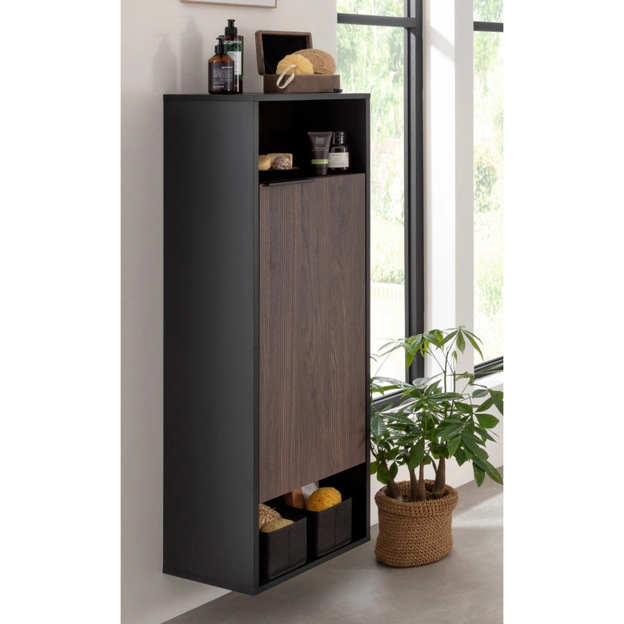 Fackelmann Midischrank B.Paris in Schwarz Matt und Eiche, B/T/H: 40,2 x 32,0 x 125,7 cm - Bild 2