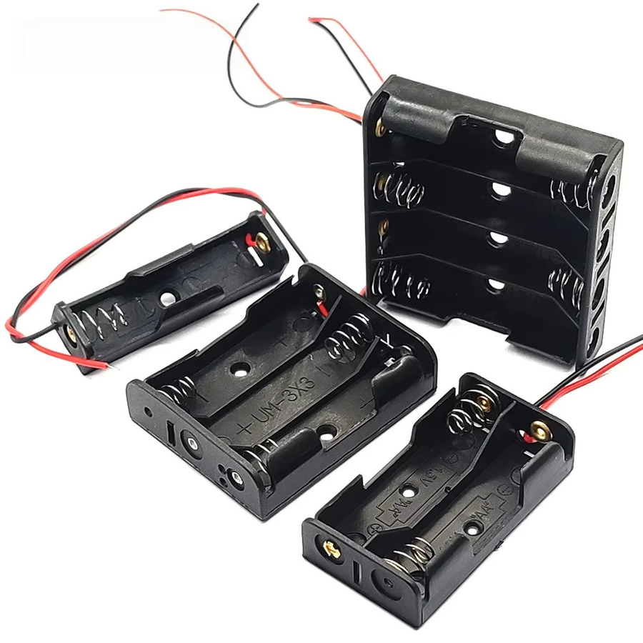 AA-Batteriegehäuse in Schwarz mit 1 bis 4 Steckplätzen für 14500 AA-Batterien inklusive Kabeln für Reihenschaltung - Bild 2