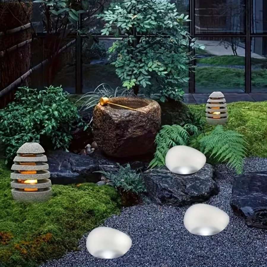 Leclstar LED-Solar-Gartenlampe in Kieselsteinoptik, moderne Bodenleuchte in Weiß mit warmweißem Licht für Garten und Wege - Bild 4