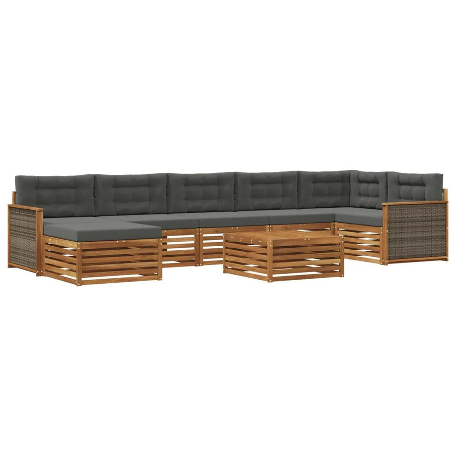 vidaXL Outdoor-Sofagarnitur aus Akazienholz mit 8 Kissen in Natur und Anthrazit - Bild 2