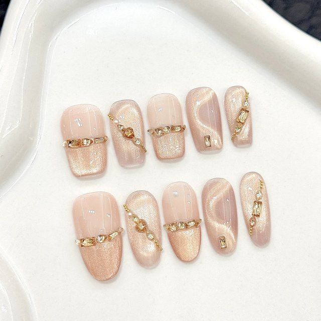 YADORNOS Press on Nails, Nude, Schimmernd, Damen - Bild 1