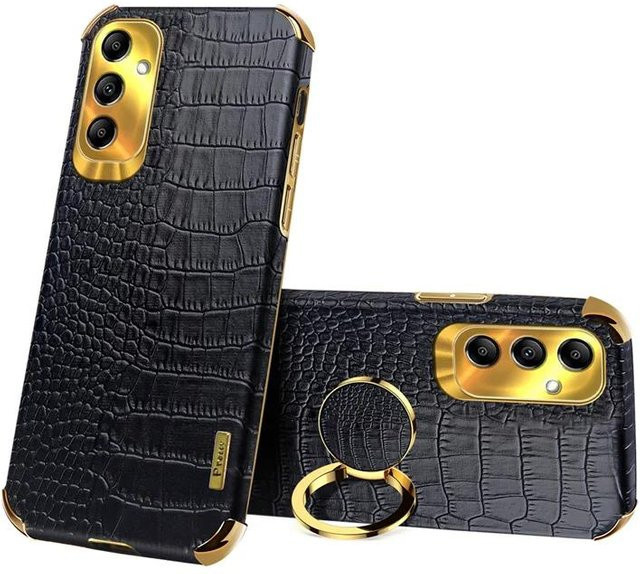 Schutzhülle mit Krokodil-Struktur und Ring-Halterung für Samsung Galaxy A56 A36 A26 A16 5G A06 A15 A25 A35 A55 A54 A24 A34 A14 in Schwarz - Bild 1