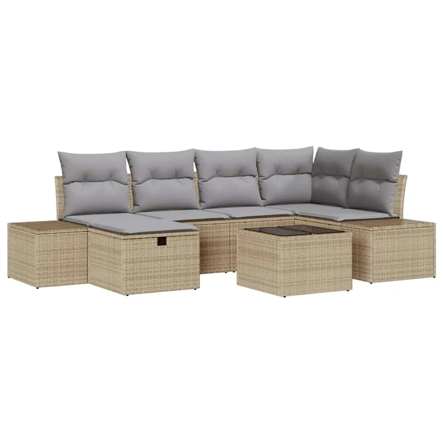 vidaXL 7-teiliges Garten-Sofa-Set aus Polyrattan in Beige mit Kissen für Terrasse und Balkon - Bild 2