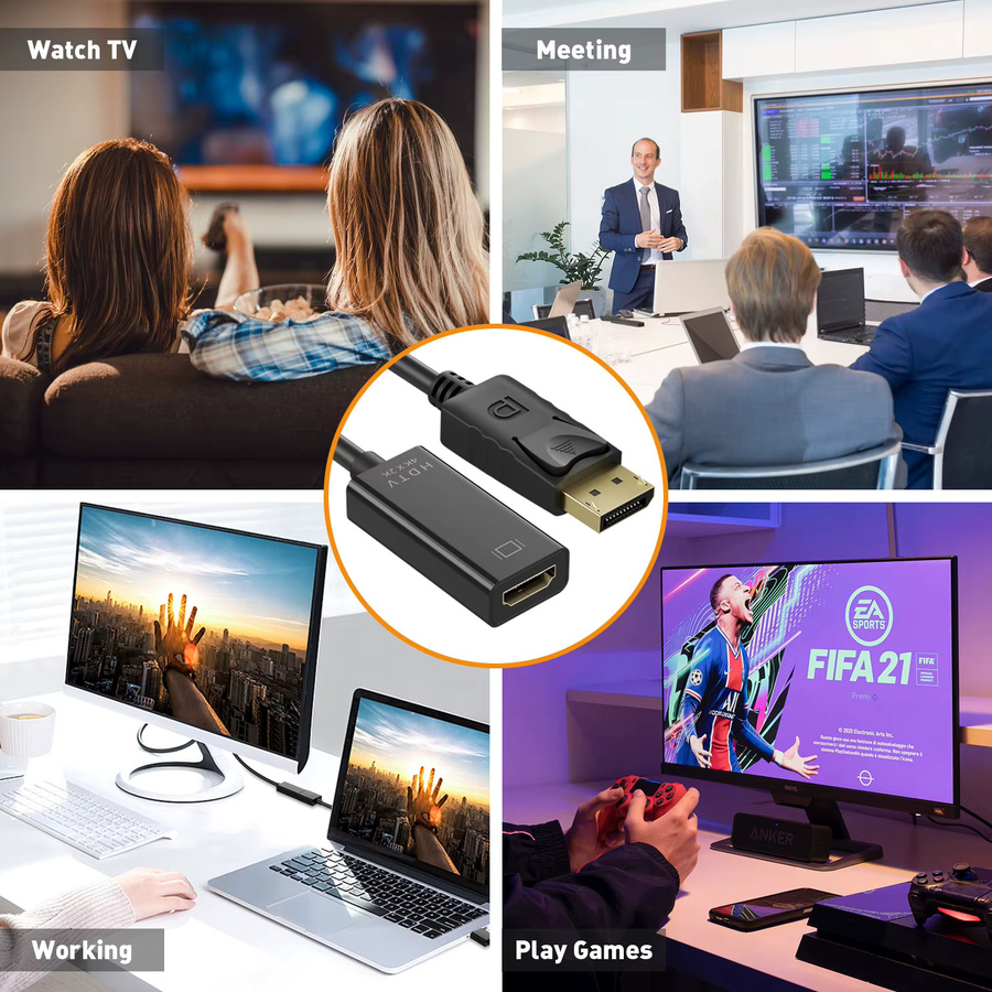 DisplayPort zu HDMI Adapter Kabel Konverter Schwarz 4K 30Hz Männlich auf Weiblich für Laptop Projektor TV und Monitor - Bild 5