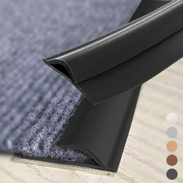 Hochwertiger PVC Teppichkanten-Zierstreifen als flexibler Bodenübergangsstreifen und Kantenschutz, Länge: 2 m, Farben: Schwarz und Grau - Bild 1